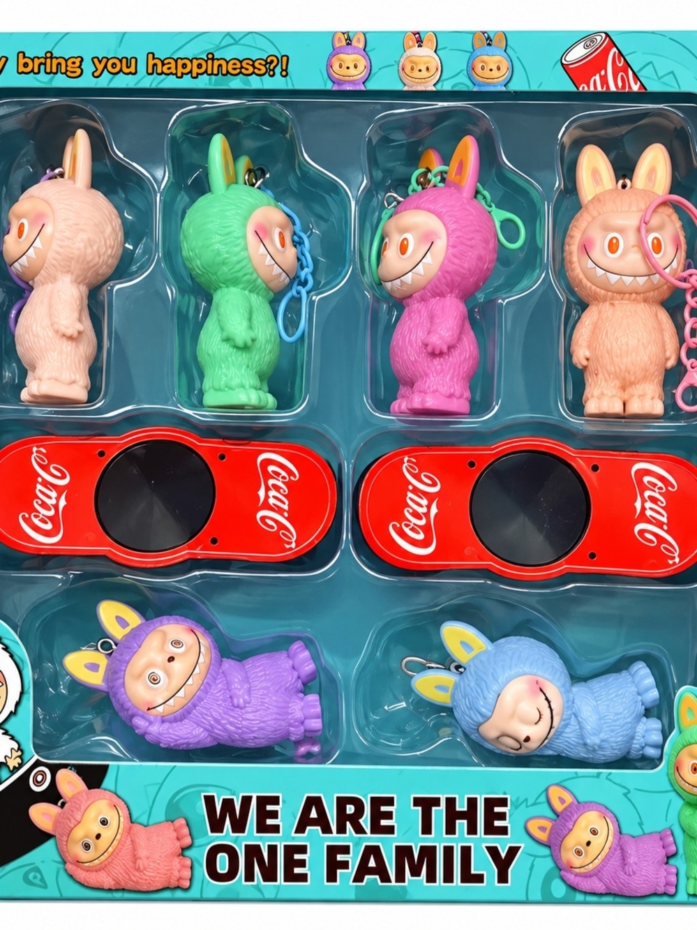 Coca Cola Plush Character Keychain Set - Pink, Green, Purple, Blue, Peach